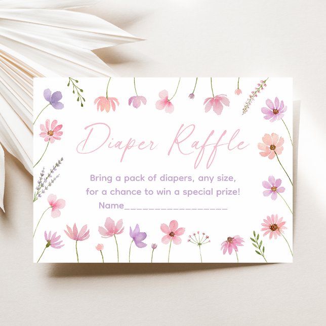 Rosa Lila WildblommBaby Shower Diaper Raffle Tilläggskort (Skapare uppladdad)