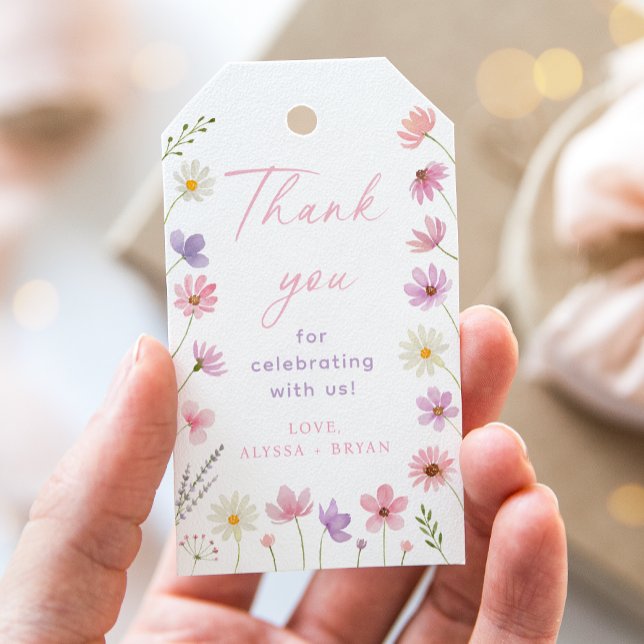 Rosa Lila WildblommBaby Shower Presentetikett (Skapare uppladdad)