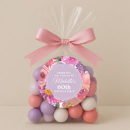 Rosa Lila Wildblommor 60:e Födelsedagsfesten Runt Klistermärke