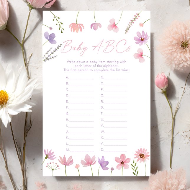 Rosa Lila Wildblommor Baby ABCs Shower Game (Skapare uppladdad)