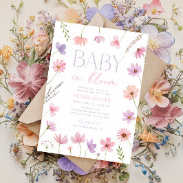 Rosa Lila Wildblommor Baby i Bloom Baby Shower Inbjudningar