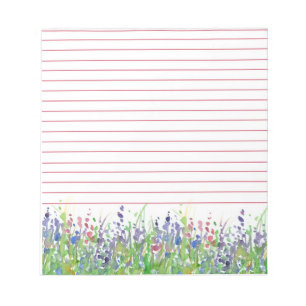 Rosa Lila Wildblommor Meadow Watercolor Lining Anteckningsblock