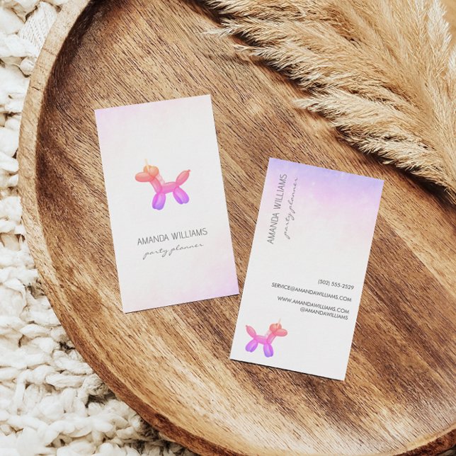 Rosa Lilac Balloon Animal Party Event Planner Visitkort (Skapare uppladdad)