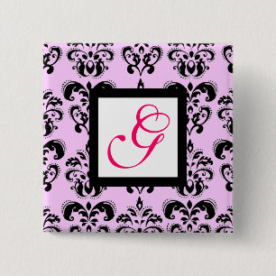 ROSA LILAC BLACK DAMASK WHITE SQUARE MONOGRAM KNAPP