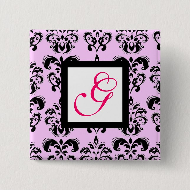 ROSA LILAC BLACK DAMASK WHITE SQUARE MONOGRAM KNAPP (Framsida)