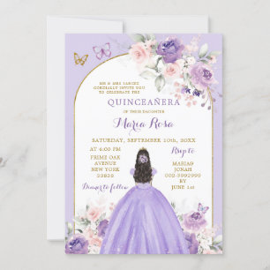 Rosa Lilac Blommigt Princess Quinceañera Inbjudningar