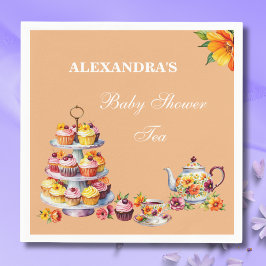 Rosa Lilac Blommigt Tea Party Baby Shower Pappersservett