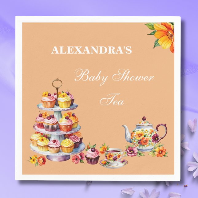  Rosa Lilac Blommigt Tea Party Baby Shower Pappersservett (Skapare uppladdad)