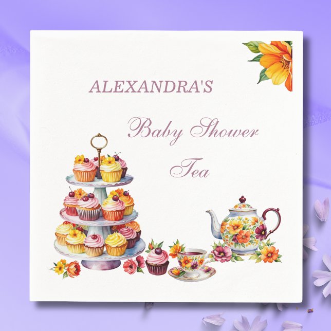  Rosa Lilac Blommigt Tea Party Baby Shower Pappersservett (Skapare uppladdad)