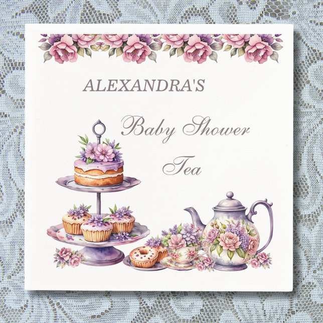  Rosa Lilac Blommigt Tea Party Baby Shower Pappersservett (Skapare uppladdad)