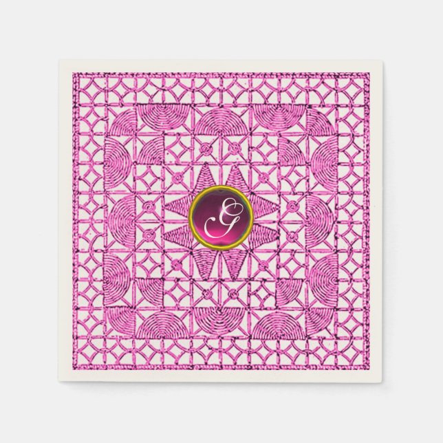 ROSA LILAC GEOMETRIC SNÖRE GEM STONE MONOGRAM PAPPERSSERVETT (Framsidan)