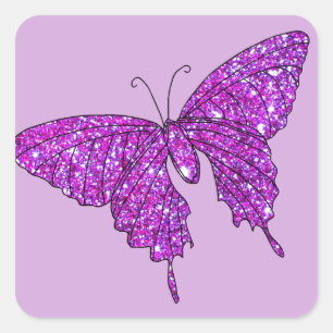 Rosa Lilac Gnistra Glitter Butterfly Girly Saker Fyrkantigt Klistermärke