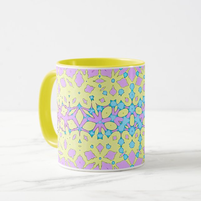 Rosa, Lilac, Gult och Himlar Blue Geometric Mugg (Framsida vänster)