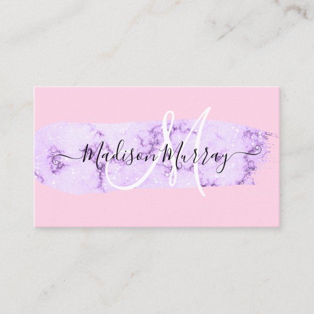  Rosa & Lilac Lila Unicorn Monogram Namn Visitkort (Framsida)