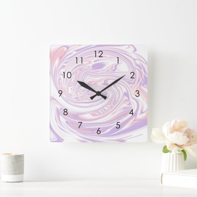 Rosa Lilac Modern Abstrakt Liquid Marble Design Fyrkantig Klocka (Hem)