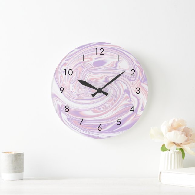 Rosa Lilac Modern Abstrakt Liquid Marble Design Stor Klocka (Hem)