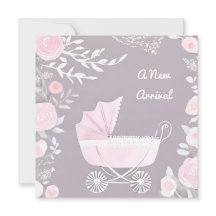Rosa Lilac New Arrival Söt Pram Cute Baby Card