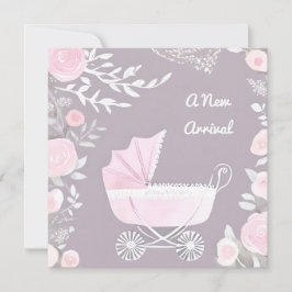 Rosa Lilac New Arrival Söt Pram Cute Baby Card Julkort