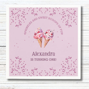 Rosa Lilac Scoop Girl Ice Cream 1:a födelsedagen P Pappersservett
