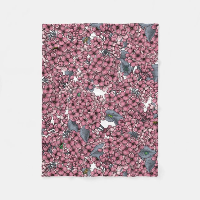 Rosa Lilac-trädgård Fleecefilt (Framsidan)