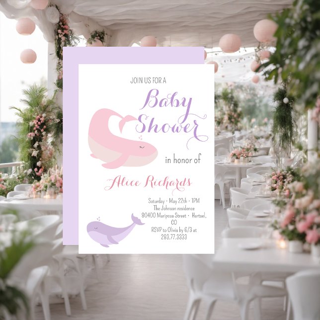 Rosa Lilac Whale Pastel Ocean Fish Baby Shower Inbjudningar (Skapare uppladdad)