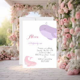 Rosa Lilac Whale Sea Fish 1st Birthday Party Inbjudningar