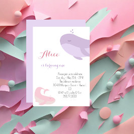 Rosa Lilac Whale Sea Fish 1st Birthday Party Inbjudningar