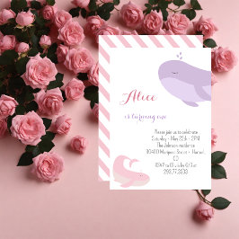 Rosa Lilac Whale Sea Fish 1st Birthday Party Inbjudningar