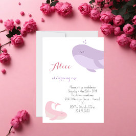 Rosa Lilac Whale Sea Fish 1st Birthday Party Inbjudningar