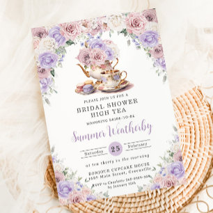 Rosa Lilac White Blommigt Möhippa Tea Inbjudningar