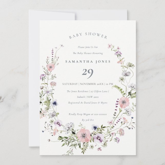 Rosa Lilac Wildbloms utandningsskjut Inbjudan (Framsida)