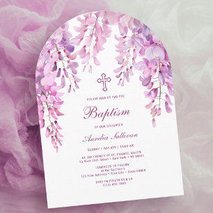 Rosa Lilac Wisteria Arch Baptism Inbjudningar