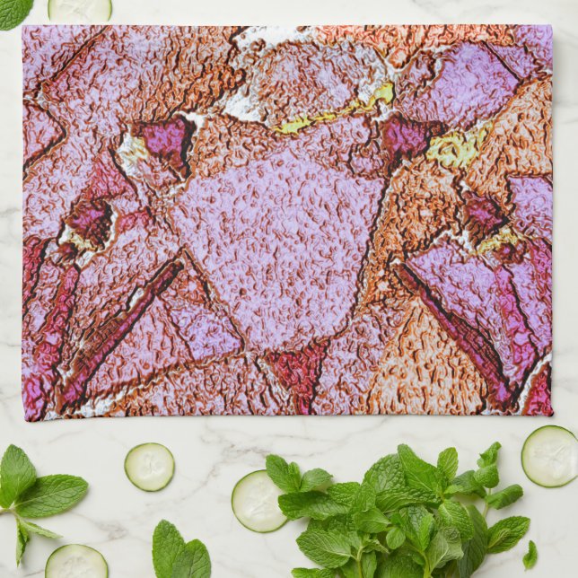 Rosa lilafärgad vulkaniska sten teckning kökshandduk (Vikta)
