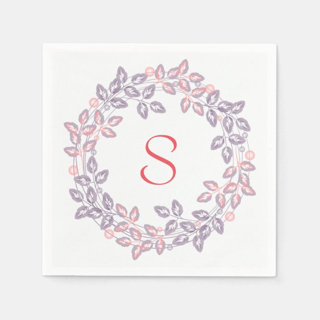 Rosa, lilak, botaniskt andetag, personlig pappersservett (Framsidan)