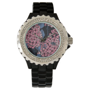 Rosa lilax på mörk blått armbandsur