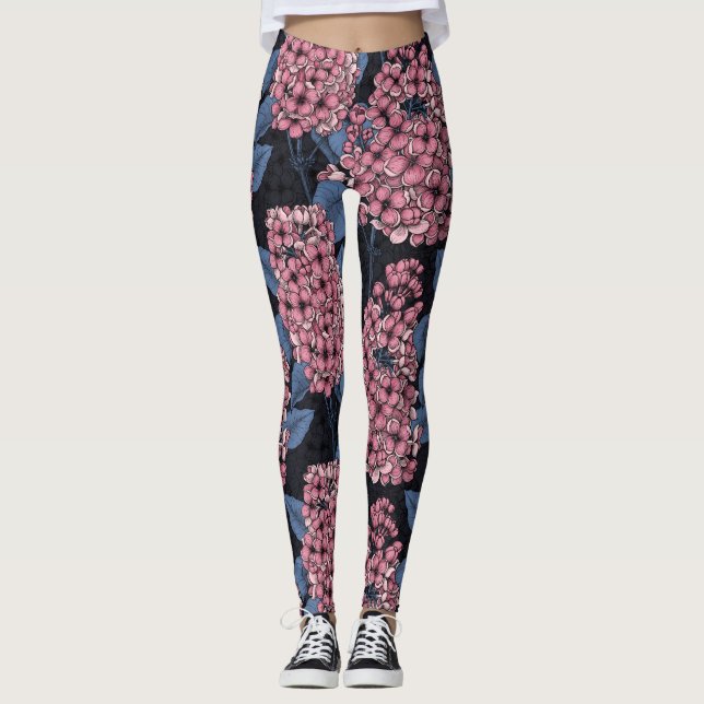 Rosa lilax på mörk blått leggings (Framsida)