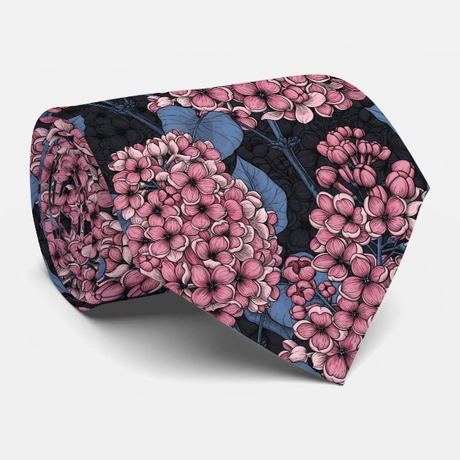 Rosa lilax på mörk blått slips (Rullad)