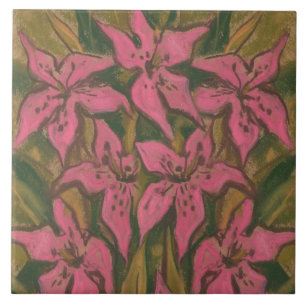 Rosa Lilier, pastellmålning, blommor, blommigt Kakelplatta
