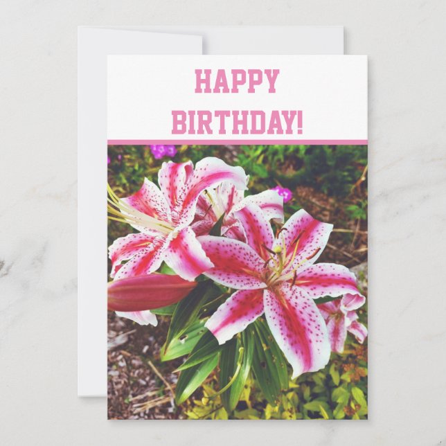 Rosa Lilies Blommigt Birthday Card (Framsida)