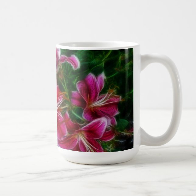 Rosa Lilies Impressionist Blommigt Painting Art Kaffemugg (Höger)