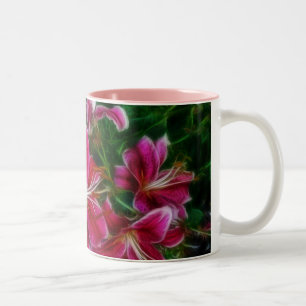 Rosa Lilies Impressionist Blommigt Painting Art Två-Tonad Mugg