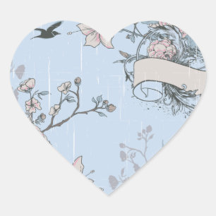 Rosa Lilies och Ro i Asien vid Stil om blått Hjärtformat Klistermärke