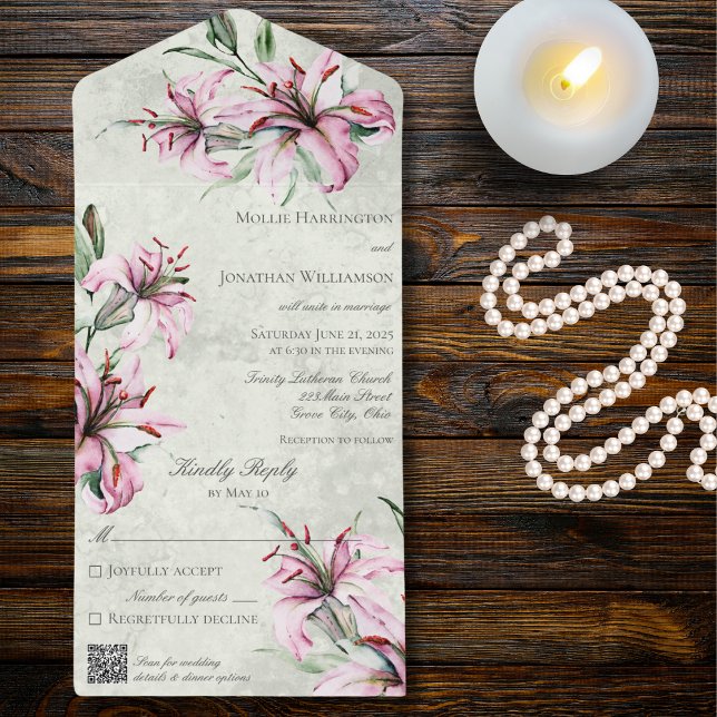 Rosa Lilies on Distress Sage Grönt QR Code (Skapare uppladdad)