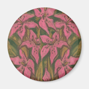 Rosa Lilies, pastellmålning, blommor, blommigt kon Magnet