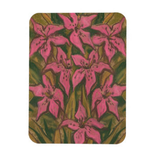 Rosa Lilies, pastellmålning, blommor, blommigt kon Magnet