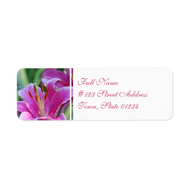 Rosa Lilies-postetiketter Returadress Etikett (Framsidan)