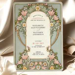 Rosa Lilies Vår Art nouveau Bröllop Inbjudningar