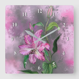Rosa Lilies Wall Clock Fyrkantig Klocka