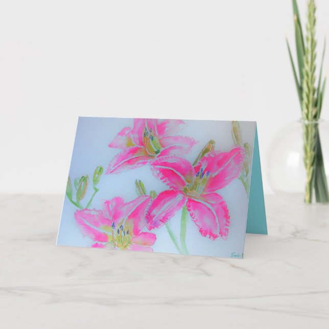 Rosa Lilies Watercolor Birthday Card Kort (Framsida)