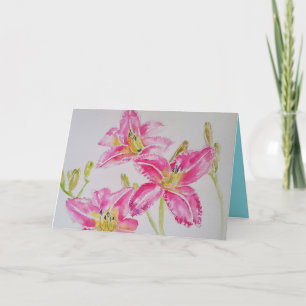 Rosa Lilies Watercolor Birthday Card Kort